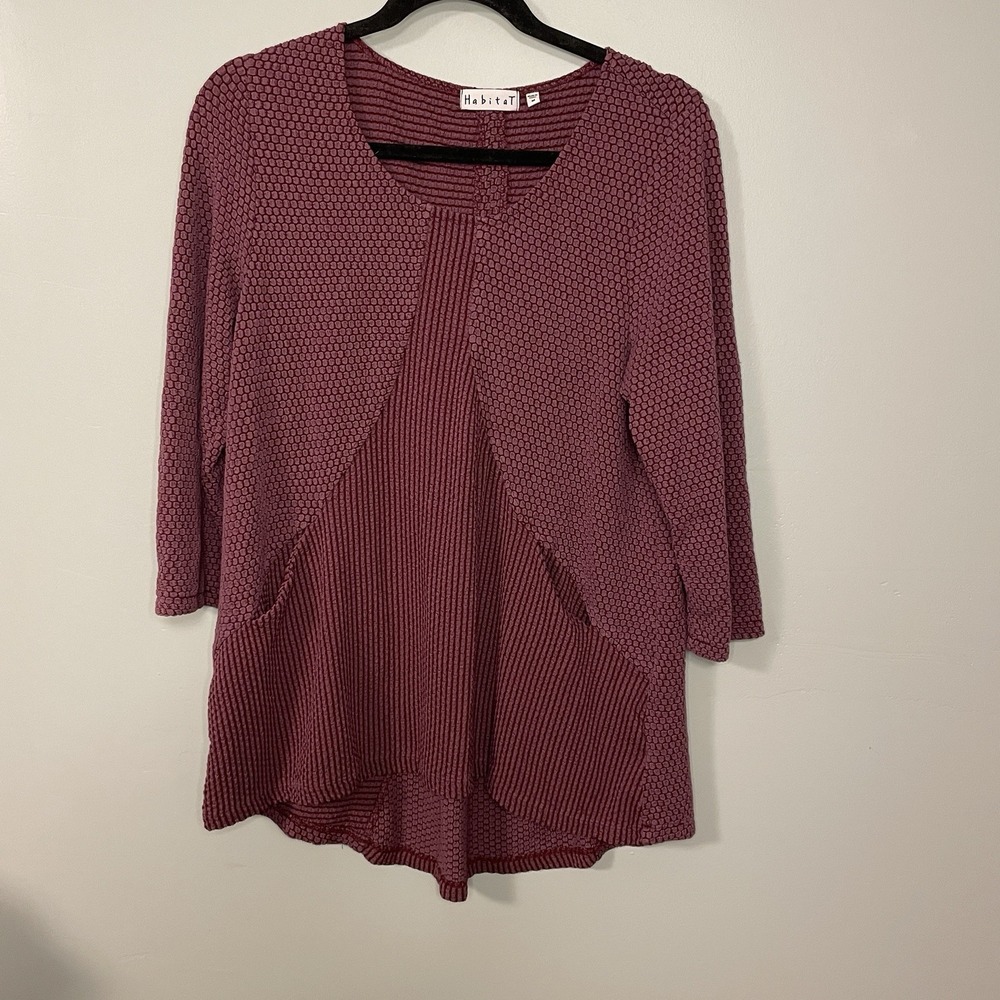 Habitat‎ Red Waffle Texture Long Sleeve Rayon Blend Textured Top Women's M